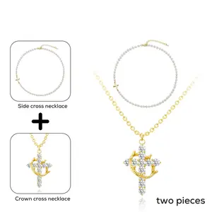 CHESKY Cross Necklace Double Cross for Women Men Pendant Dainty Cross Charm Link Chain for Couple