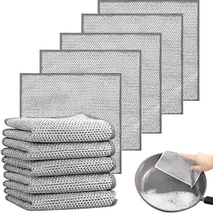 Reusable Steel Wool Dishcloth Wholesale, Oil-Proof Kitchen Cleaning Cloth, Single & Double Layer Silver Color Scrubber Replacement, Microfiber Cleaning Cloth, Microfiber Cleaning Rags