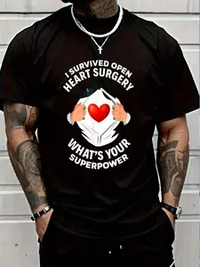 100% Cotton I Survived Open Heart Surgery Funny Bypass Heart Survivor T-Shirt Women's Men's Graphic Tee Crew Neck summer vacation Tops