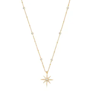 Ettika Starburst Pendant Necklace | 18k Gold Plated Brass with Cubic Zirconia | 21.5" + 5" Extender | Elegant Starburst Design Necklace for Women