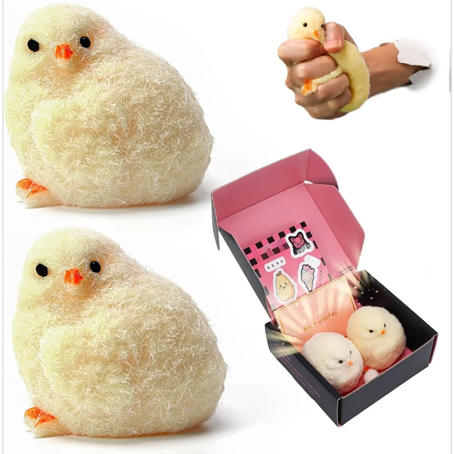 X-SRD15 2PCS Taba Squishy Chick Toys, Hand Make Fidget Chicken Silicone Squeeze Toys Ultra Soft for Kids & Adults, Pinch Family Chick YoYo Squishy Fidget Toys for Stress Relief