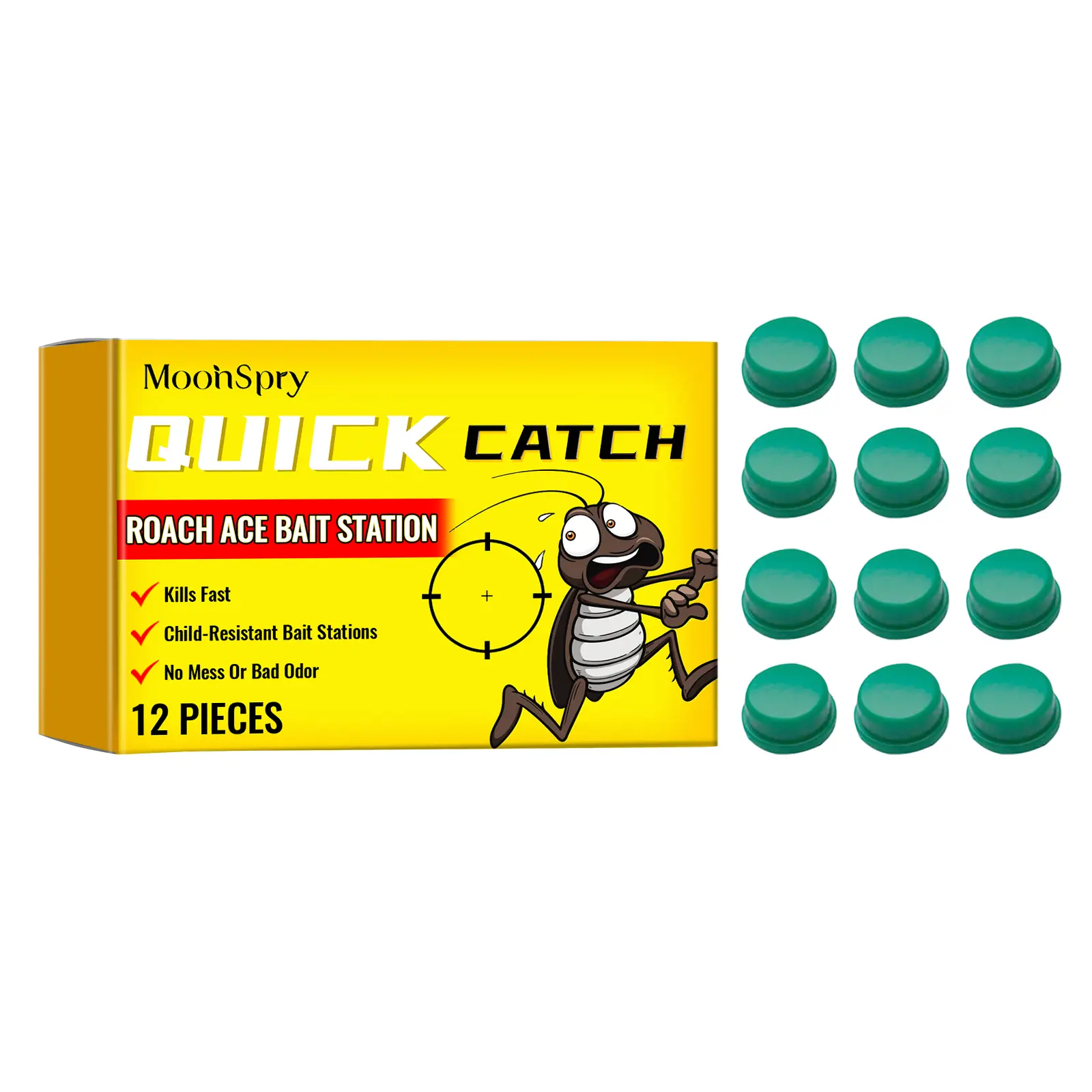 Plant-Based Cockroach Bait Station - Natural Insect-Control Paste (2x2cm, 33.66g), 3-Year Long-Lasting Formula, Non-Toxic, Lightweight, Discreet, No Battery, No Magnets, Easy Setup, Effective for All Cockroach Types, Home Pest Prevention