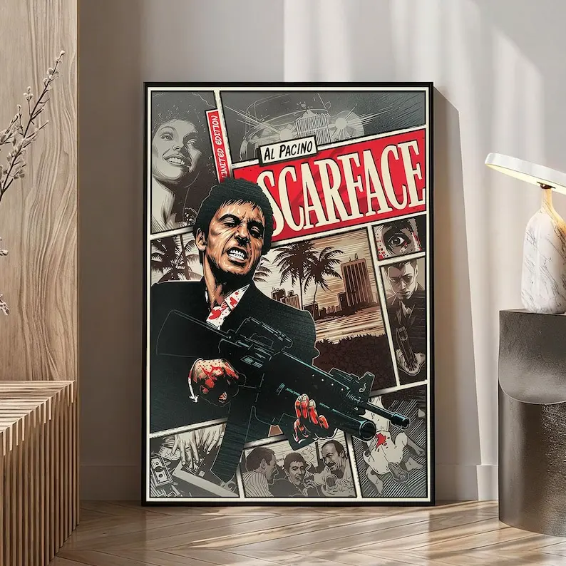 Scarfacee Movie Poster | Canvas Wall Art | Home Decor | Gift for Movie Lovers