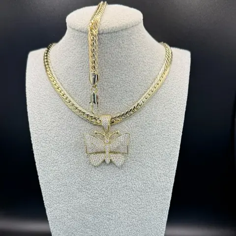 Gold Plated Set Necklace 20 Inches and Bracelet 8 Inches with butterfly and turtle pendant