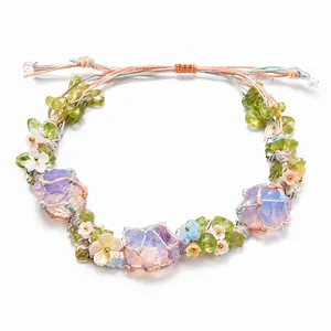 S260-Pink & Blue Floral Bracelet – Rose Quartz symbolizes love, Aquamarine represents calm. Made with natural healing crystals to support emotional balance. A perfect gift for Valentine’s Day, anniversaries, birthdays,Christmas,mother's day gift bracelet