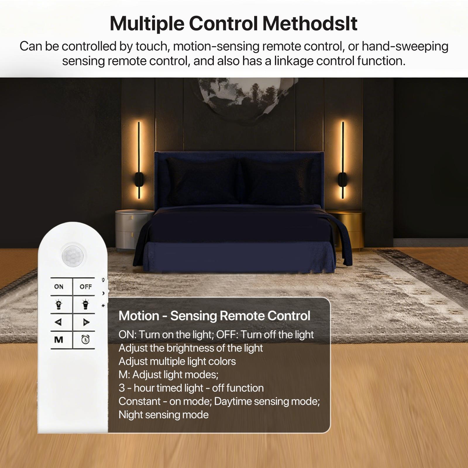 GLITGATE Battery Operated Wall Sconce Set of 2, Dimmable Battery Wall Sconce with Remote Control,3000K-6500K LED Wireless Wall Light for Bedroom,Living Room,  Black(2 Pack)