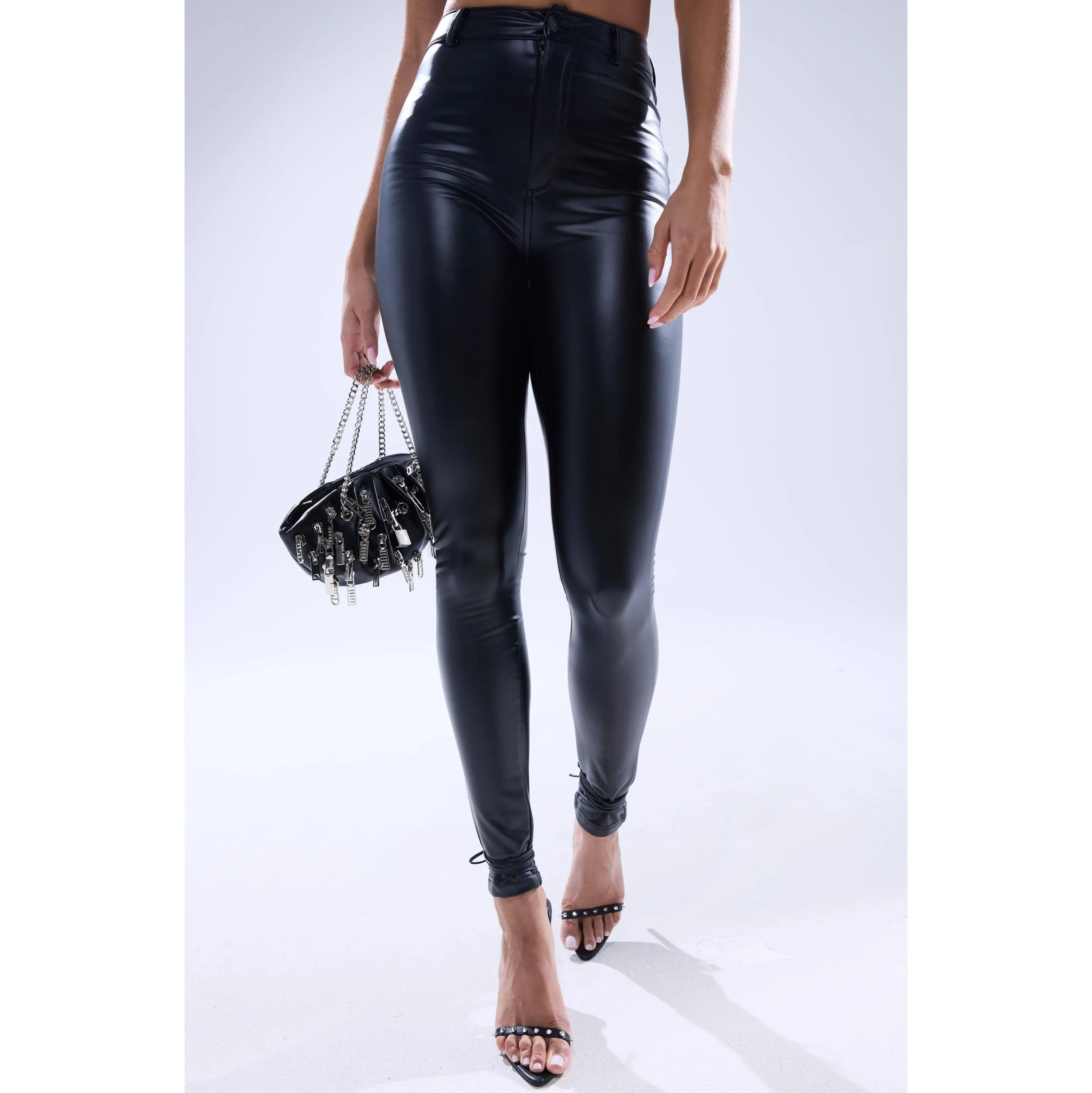 TE QUIERO HIGH RISE FAUX LEATHER SKINNY PANTS WITH 4 WAY STRETCH