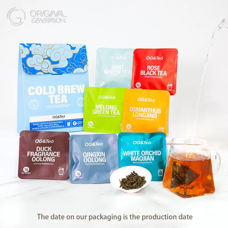 LA 7 Samples Cold Brew Tea Set 21g(3g*7packs)Mint Green Tea, Osmanthus Longjing, Rose Black Tea, Melong Green Tea,White Orchid Maojian,Qingxin Oolong,Duck Fragrance Oolong