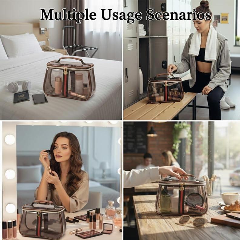Vintage Waterproof Clear Cosmetic Bag - Wide Handheld Large Capacity Travel Toiletry Organizer for Women
