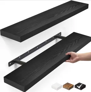 22.5 Inch Wood Floating Shelves, Wall Mounted Decorative Hanging Shelves, 6.7 x 23 Inch, Set of 2, Black