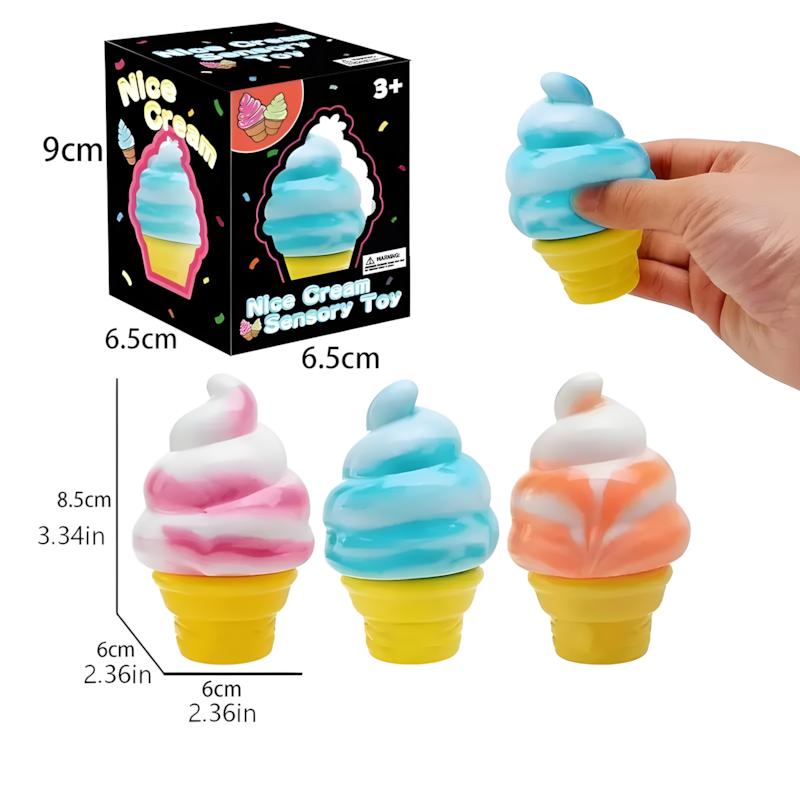 Cute Ice Cream Squishy Squeeze Toy, Soft Slow Rise Sensory Fidget Toy, Ideal Easter Basket Stuffers & Holiday Party Favors for Kids