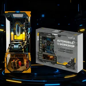 Automobile Workshop 3D Wooden Assembly Kit, Assembly Book Set, Birthday Gift, DIY Miniature House Model Set, Home Decoration Item Nook Vintage Magic Library Stand