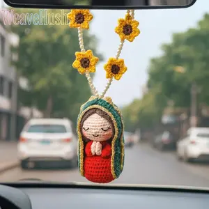 Handmade Crochet Car Rearview Mirror Hanging Ornament, Blessed Virgin Mary Statue Pendant, Cute Religious Catholic Car Interior Decor, Rearview Mirror Charm Accessories for Women, Perfect for Daily Decoration & Religious Gift Giving, Cars, Accessories For