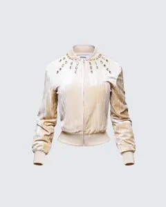 Runa Beige Velour Embellished Jacket