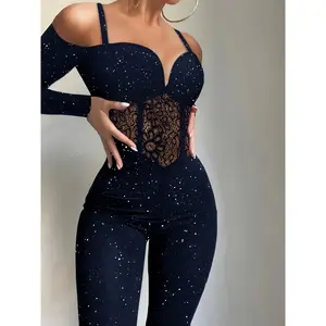 Women's Sexy One-Piece Long Sleeve Sequin Bodycon Jumpsuit