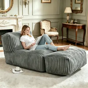 Large Striped Grey Bean Bag Lounger Chair, Memory Foam Filled Bean Bag Sofa for Adults, Ideal for Living Rooms, Bedrooms and Balconies