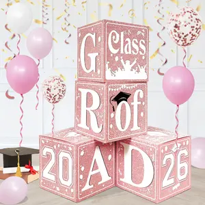Pink Graduation Decorations Class of 2026 Graduation Boxes Pink White Congrats Grad Balloon Boxes for High School College Grad Party Supplies