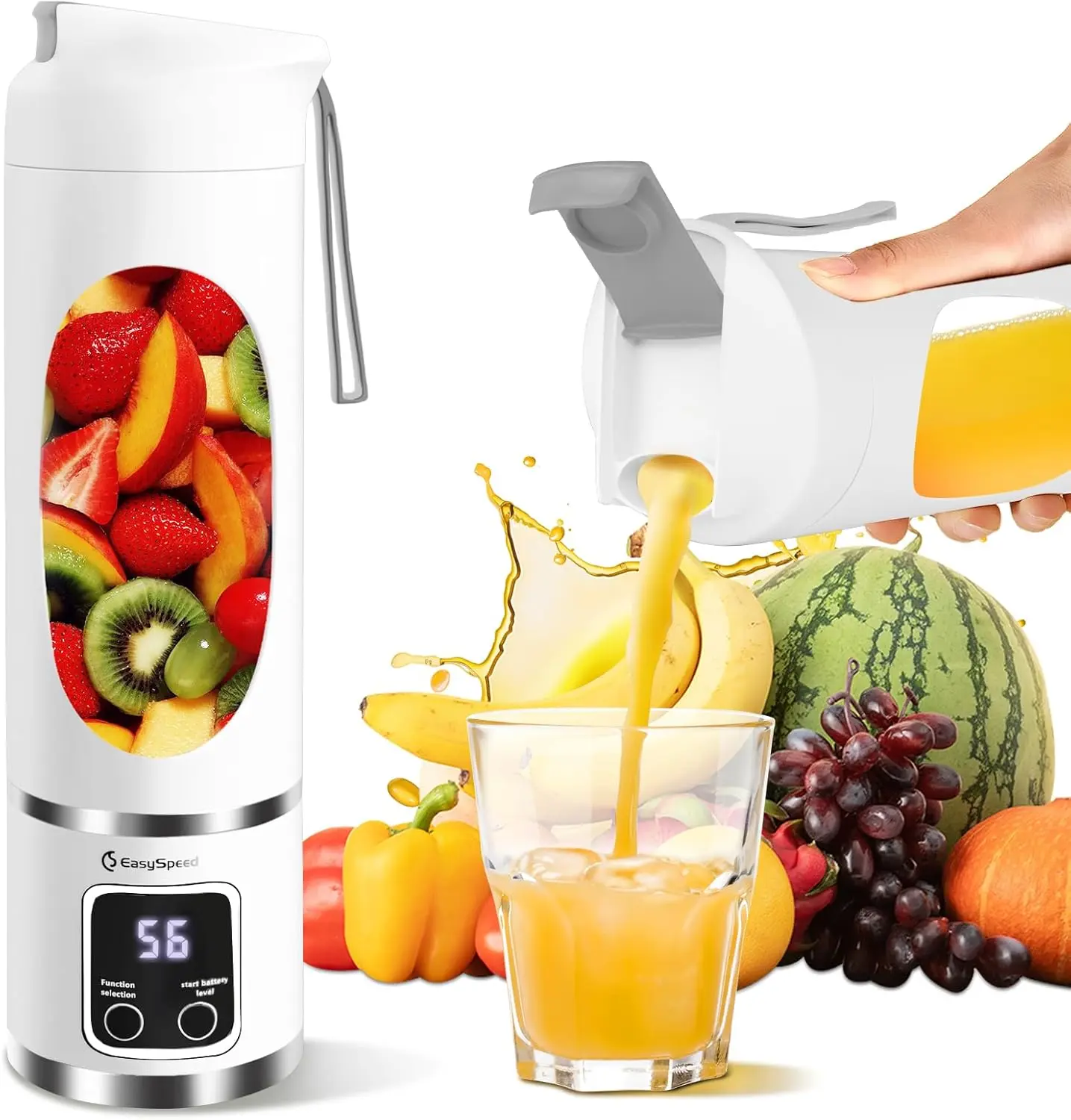 EASYSPEED 500ML Portable Blender - USB-C Rechargeable 12-Blade Stainless Steel Electric Smoothie Maker Cup, BPA-Free Reusable Plastic Kitchen Utensil with Spill-Proof Lid & Sip Spout for Travel, Home (Ideal for Fruit and Liquid Lovers)
