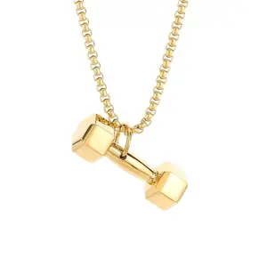 Stainless steel men necklace  with  dumbbell pendant personality men fashion jewelry