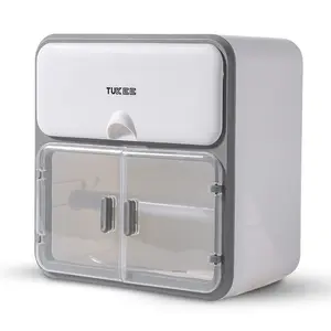 TUKEE Tuke Toilet Roll Holder - Self Adhesive Dust Proof Storage Box for Bathroom - Compact Design for Home Use - Organiser with Strong Bearing & Waterproof Features