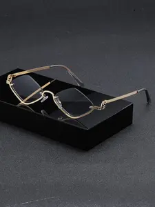 Fashionable Women's Half Frame Metal Thin Frame Sunglasses, Anti-UV Glasses, Business Commute Eyewear