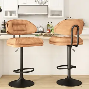 AWQM Set of 2 Modern Bar Stools, Ergonomic Upholstered with Back, Adjustable Swivel Counter Stools for Kitchen Island