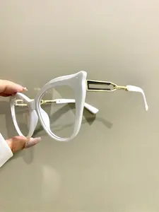 Large Frame Cat Eye Glasses, Novelty Metal Hollow Leg Eyeglasses, Women's Fashion Patchwork Glasses, High Quality Eyeglasses, Trendy Casual Eyeglasses