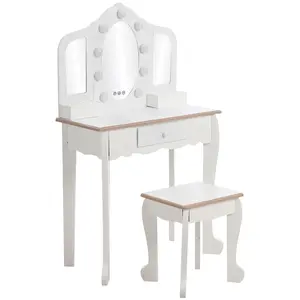 GARVEE MDF Wood Princess Dresser Desk and Chair Set - Toddler Pretend Play Tabletop Makeup Vanity, Illuminated Stand-Alone Vanity with Light, Mirrored Top, Drawer Storage, Round Edges, Instructions (Batteries Not Included), Tabletop Makeup Vanities
