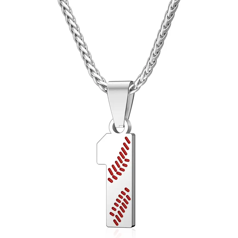 Personalized Baseball Necklaces Baseball Jersey Number 00-99 Necklace Stainless Steel Baseball Chain Pendant Necklace Baseball Team Jewelry Gift for Boys Girls Men Women