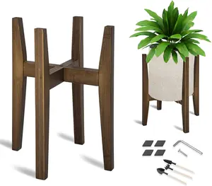 Adjustable Plant Stand, Bamboo Mid Century Modern Indoor Plants Stands, Corner Flower Holder for Living Room, Fits 8 to 12 Inches Pots, (Pot & Plant Not Included)(Walnut, 1 Pack)