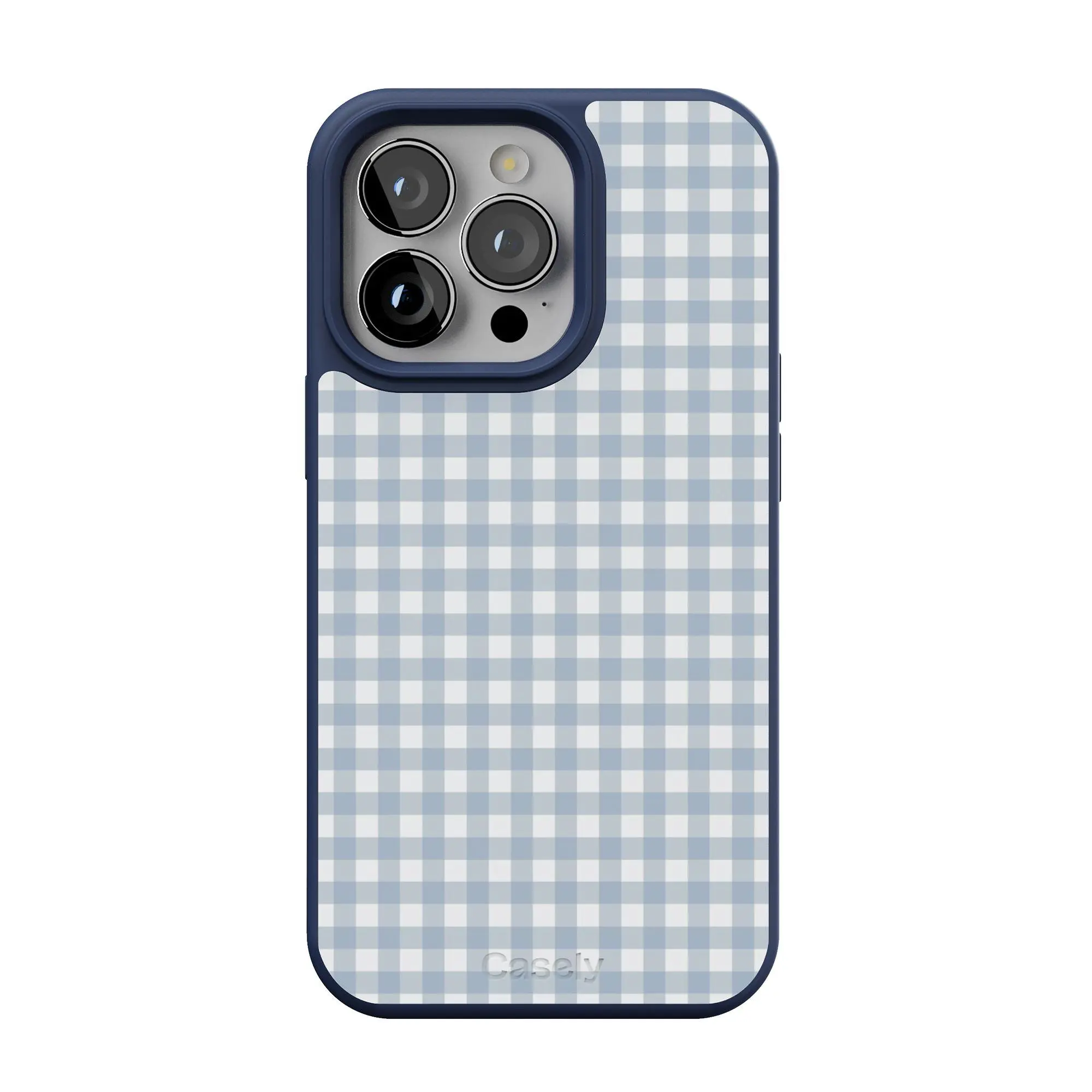 Casely iPhone 13 Pro Max Case | Pastel Picnic | Blue Gingham | Align Soft-Touch Flexible Bumper Case | Compatible with MagSafe
