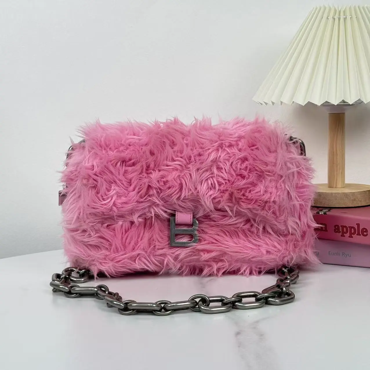 Pre-owned Balenciaga Pink Eco Fur Downtown Shoulder Bag