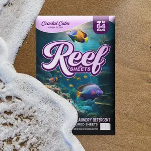 Reef Sheets Coastal Calm Linen Scented Laundry Detergent Sheets - Eco-Conscious Plastic-Free Dissolving Sheets 3 Pack (Up To 192 Loads)