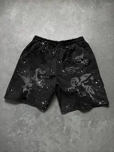 Men's Loose-Fitting Shorts, Elastic Waist Drawstring Design, Side Pockets, Angel Pattern, Activewear Shorts, Casual Sportswear, Perfect Gift for Boyfriend