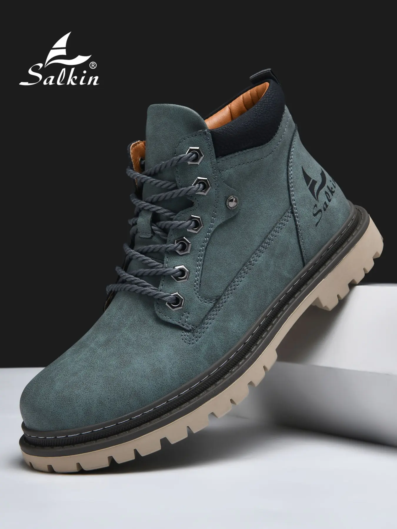 Men's Handmade Fashion Design Boots, Simple Lace-Up Closed Work Boots, Wear-Resistant Anti-Slip Nonslip Work Shoes, Outdoor and Casual Wear, Round Toe, Fall & Winter, Workboots Footwear