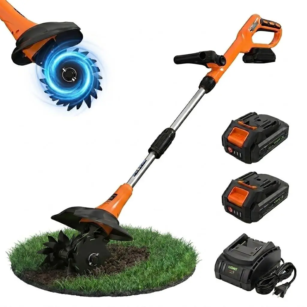 20V Battery Powered Cordless Garden Tiller – Cultivator with 2x2.0Ah Batteries & Charger, 9" Tilling Width for Lawn & Yard Soil
