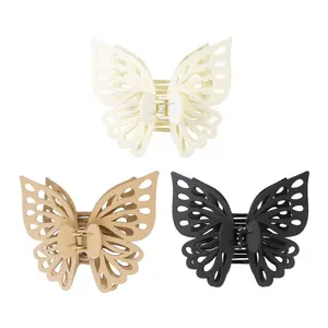 3 count Butterfly Claw Clips Large Matte Hair Clips Non Slip Jaw Clips Spring Hair Clamps Ponytail Holders Hair Barrettes for Women Girls Black Beige Khaki