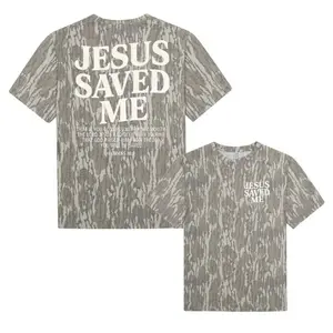 Unisex Jesus Saved Me Mossy Oak Bottomland Camo Printed Shirt, Stretch Fabric, Streetwear Casual Material Versatile Styling Soft Fabric Edgy, Father Day Gift, Gift for Dad, Mother Day Gift, Gift For Mom