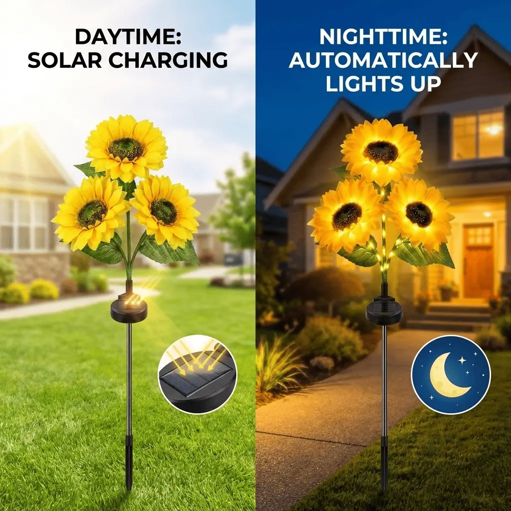 Solar LED Sunflower Garden Stake Lights IP65 Waterproof Outdoor Decor Lamp, Realistic Sunflower Solar Powered Pathway Light for Yard Lawn Patio Porch Backyard Wedding Decor, 2/4/6 Pack Durable Plastic Flower Landscape Lighting Auto On Off Night Decoration