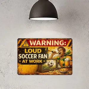 Funny Soccer Warning Metal Sign 12x8 Inch Vintage Retro Wall Decor Football Fan Humor Gift for Men