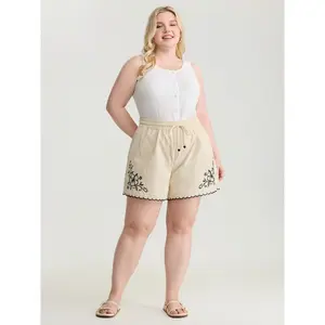 【Summer Turn-Up】BlOOMCHIC plus size Pure Cotton Embroidered Hem Drawstring Shorts [M-6X] 2026 Summer Pick for Mother's Day