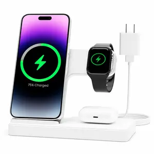 Newmine 3-in-1 Magnetic Wireless Charger - 15W Fast Charging for iPhone, Watch, AirPods, Smartphone, Cellphone, Mobile Electronic Device - Universal Compatibility, Modern Compact Design