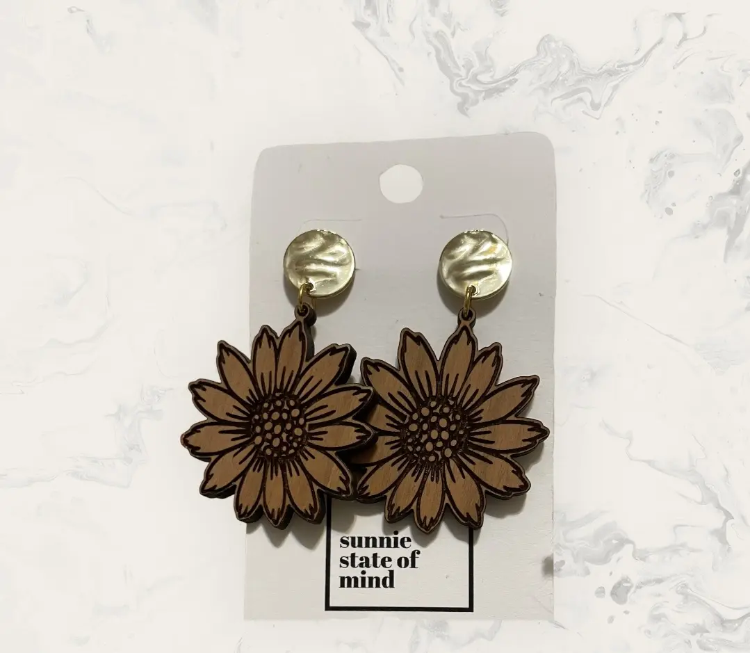 Sunflower Laser Cut & Engraved Earrings