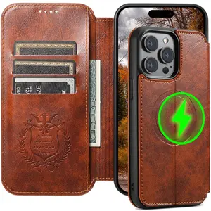 SUTENI Magsafe Leather Phone Case For iPhone 12 13 14 15 16 17 Pro Max Plus Flip Cover Wallet For Men Card Holder