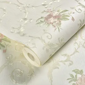 European Floral Self-Adhesive Wallpaper Roll, 3D Thickened Embossed Carving Craft, 20.86inx118.1in, Bedroom TV Background Wall Decor