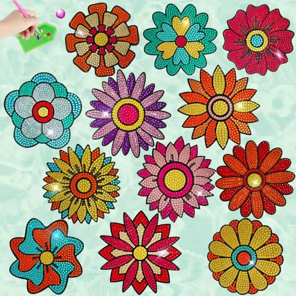 Daisy Flower Theme Diamond Painting Stickers DIY Art Kit, Beginner-Friendly Mosaic Gem Decor, Handmade Enthusiasts, Phone & Cup Stickers