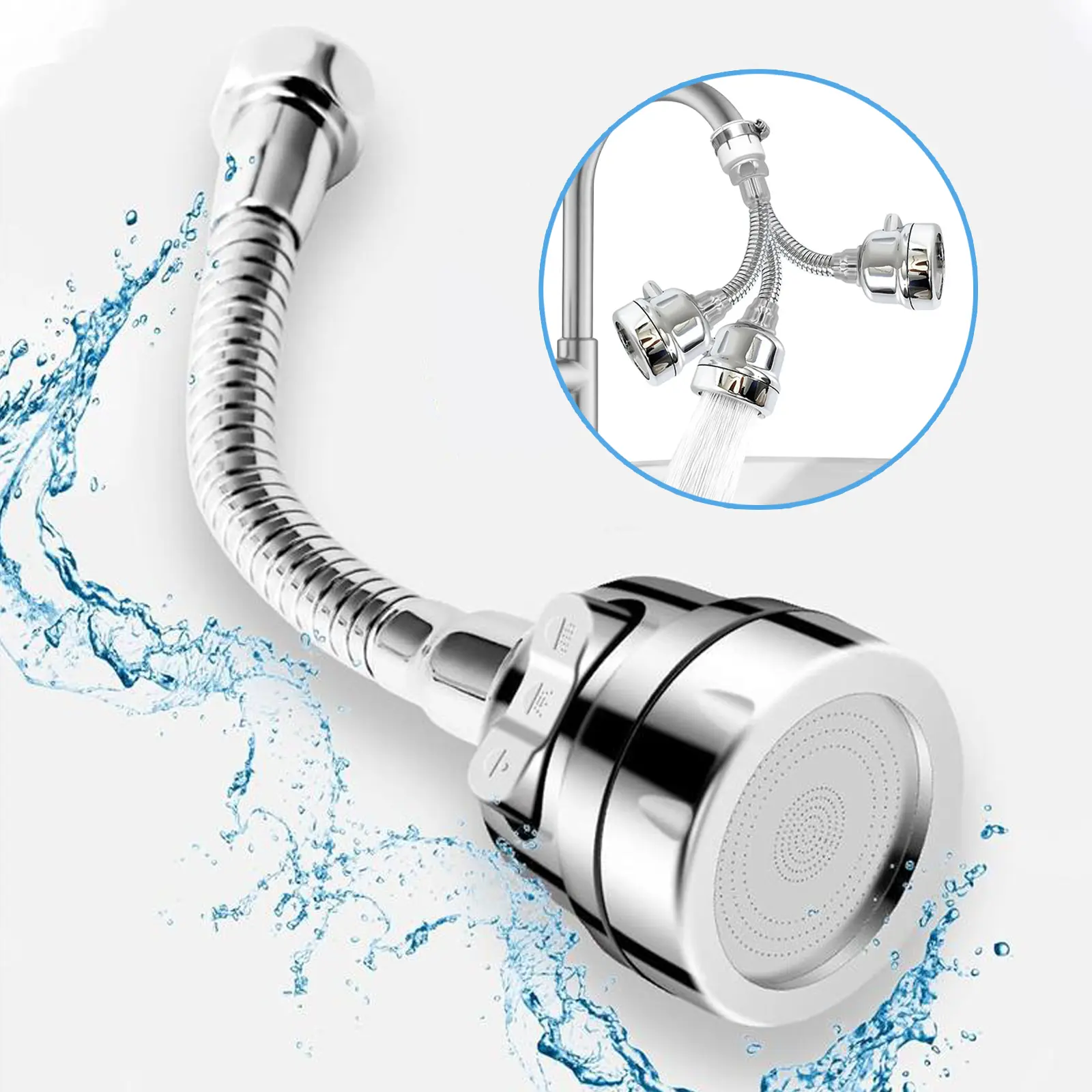 Kitchen Faucet Sprayer Attachment 360° Rotatable Anti-Splash Water Saving Tap Head with Universal Adapter Set Stainless Steel Extender for Sink Accessories Tools
