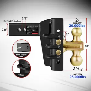 Solid Steel XPE Adjustable Trailer Hitch, Fits 2.0" & 2.5" Receiver, 6" Drop/Rise, 25,000 LBS GTW for Heavy Duty Trucks