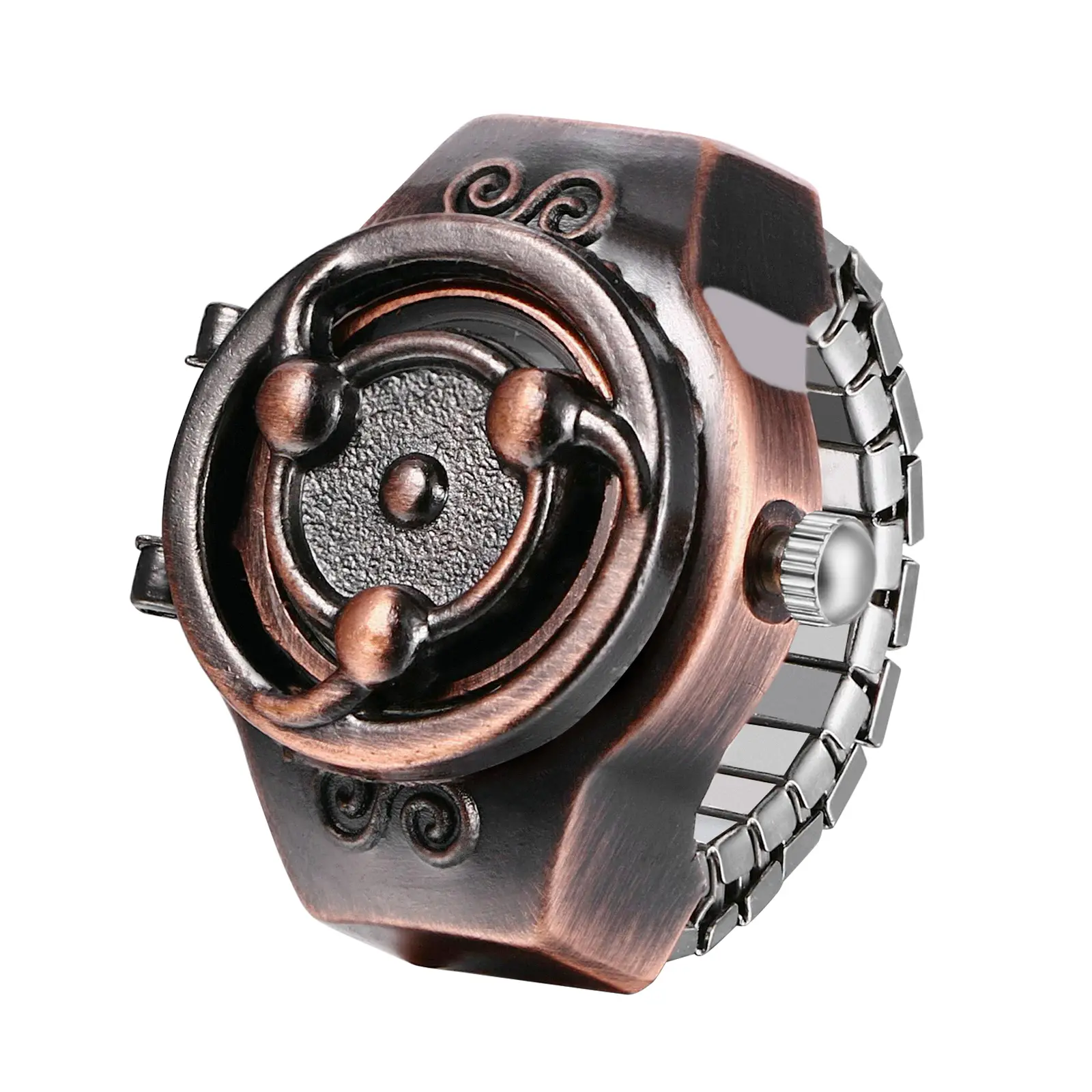 OIDEA Halloween Vintage Stretch Ring Watch with Analog Numeral Dial, Openable Top Decoration, Unisex Novelty Costume Finger Watch, Analog Wristwatch, Classic Analog Watch