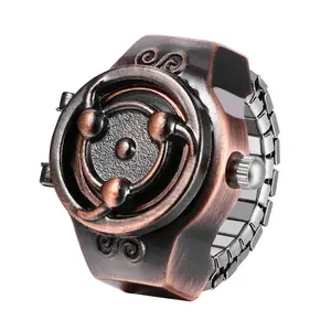 OIDEA Halloween Vintage Stretch Ring Watch with Analog Numeral Dial, Openable Top Decoration, Unisex Novelty Costume Finger Watch